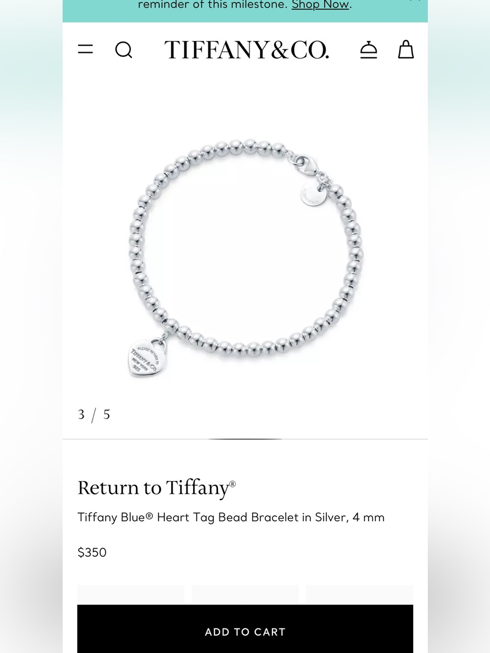 Return to Tiffany® Heart Tag Bracelet in Silver by Tiffany & Co.
length 7” - Picture 6 of 6